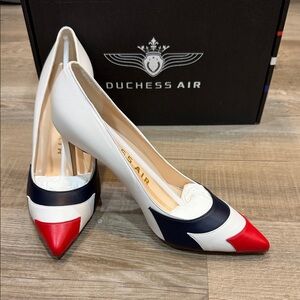 Duchess Air Red, White and Navy Blue Heels, BNWT, 8